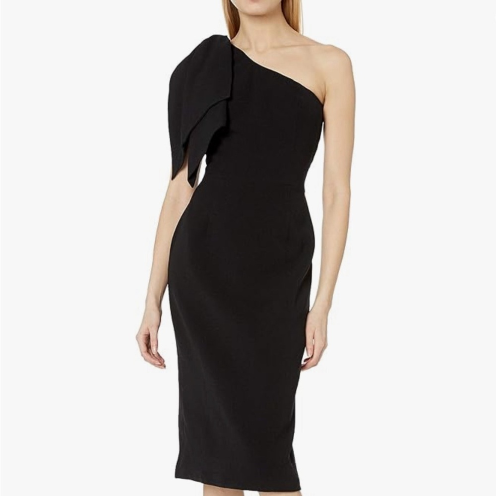 Dress the Population Tiffany Asymmetrical Bow Neckline Bodycon Midi Dress